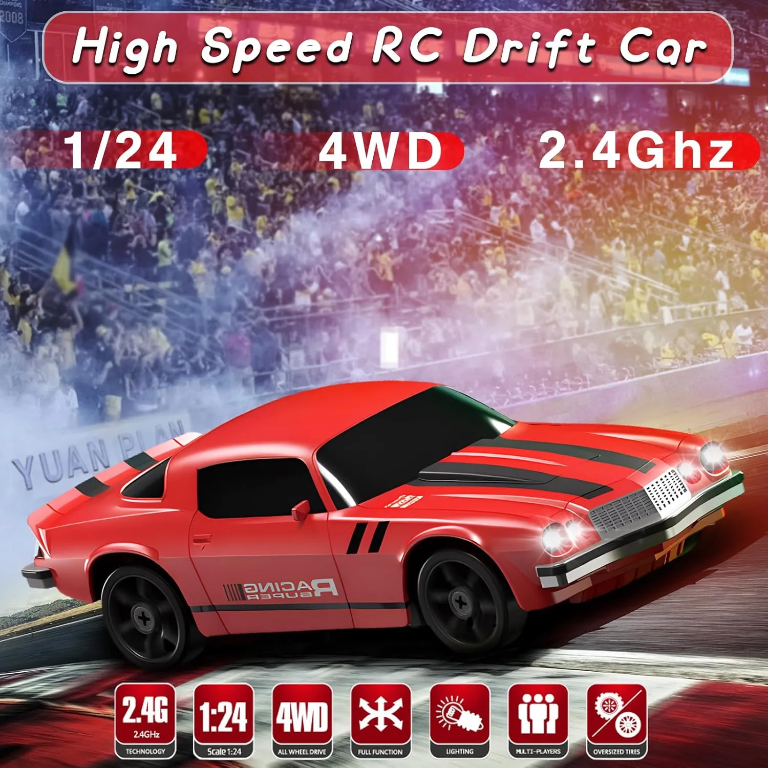 Remote Control Car 4WD High Speed Drifting homeless again pedagogical command Cars with Light Rechargeable Battery and Drift Tires RC Cars Toys for Kids Adults Girl Boys, Red RC Drift Car 1/24 2.4GHz 