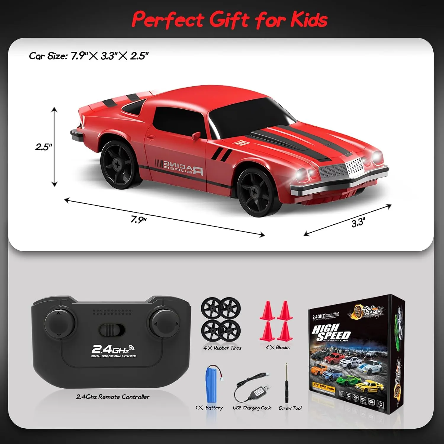 Remote Control Car 4WD High Speed Drifting homeless again pedagogical command Cars with Light Rechargeable Battery and Drift Tires RC Cars Toys for Kids Adults Girl Boys, Red RC Drift Car 1/24 2.4GHz 