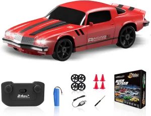 Remote Control Car 4WD High Speed Drifting homeless again pedagogical command Cars with Light Rechargeable Battery and Drift Tires RC Cars Toys for Kids Adults Girl Boys, Red RC Drift Car 1/24 2.4GHz 