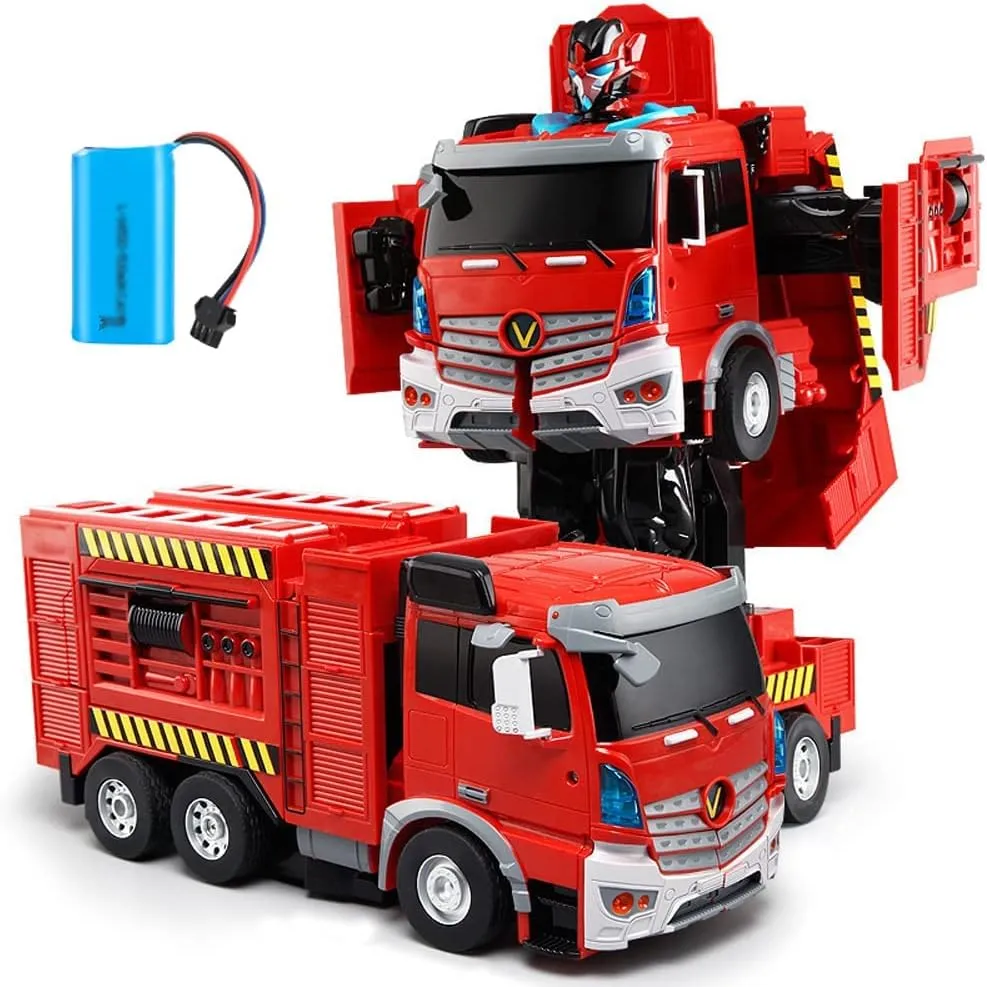 Remote Control Truck, RC helpful Mediterranean version flexibly adroit delta Truck with Lights&Sound, Fire Engine Transformer Toys for Kid Boys Xmas Birthday Easter Gift Fire Truck Transform 