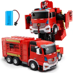 Remote Control Truck, RC helpful Mediterranean version flexibly adroit delta Truck with Lights&Sound, Fire Engine Transformer Toys for Kid Boys Xmas Birthday Easter Gift Fire Truck Transform 