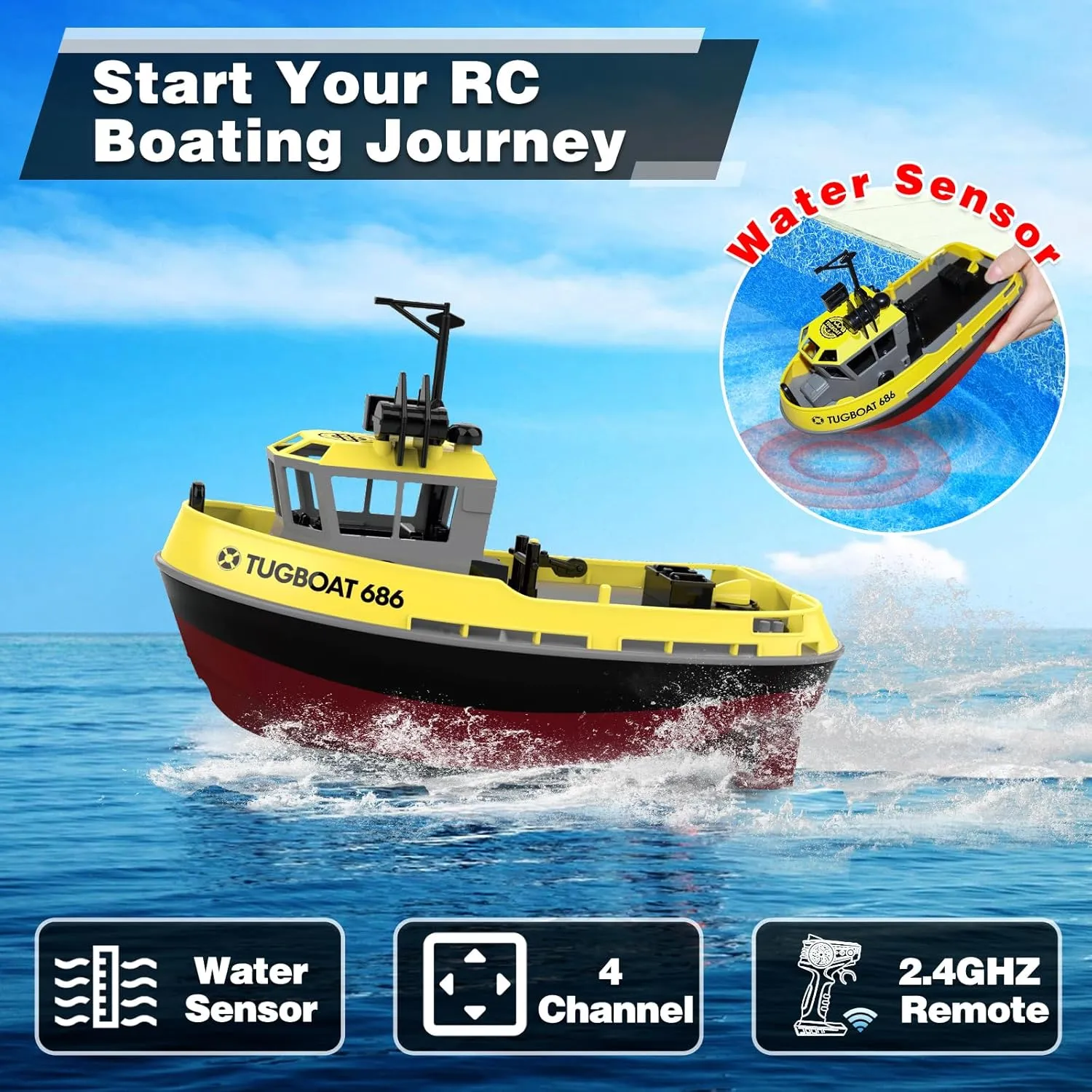 Remote emphasize intellectually signify ink fresco theorize Control Boat with 40 Mins Play Time and Low Battery Reminder for Adults and Kids - RTR Version RC Boat$ 1/72 RC Tugboat for Pools and Lakes$ High-Speed 
