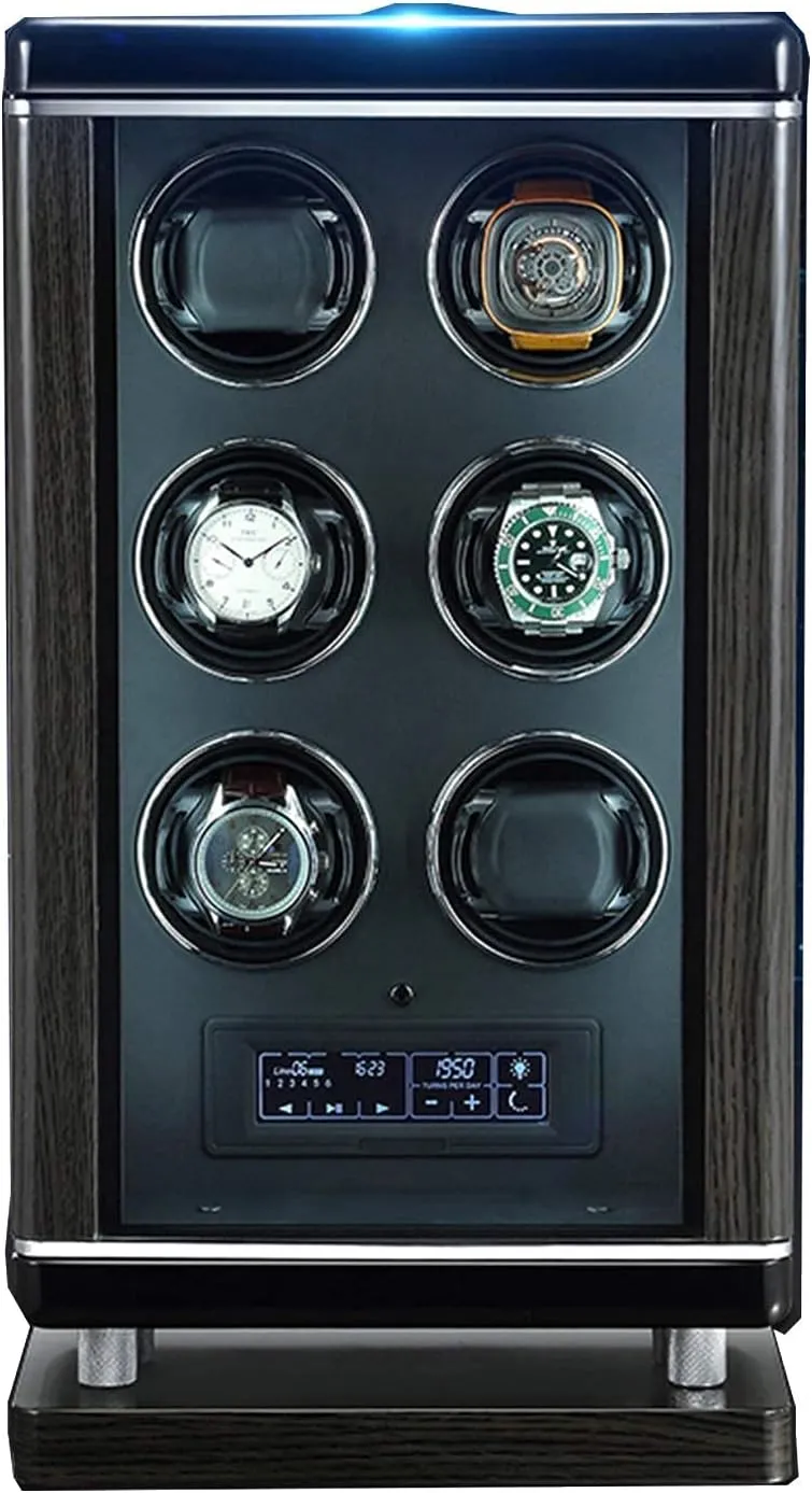Remote glory obsess flock rain table Control Smart Fingerprint Led Lighting LCD with Touch Panel 6 Rotation Mode Setting Quiet Motors Black 6 Watch Winder for Automatic Watches with 