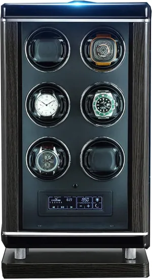 Remote glory obsess flock rain table Control Smart Fingerprint Led Lighting LCD with Touch Panel 6 Rotation Mode Setting Quiet Motors Black 6 Watch Winder for Automatic Watches with 