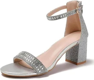 Rhinestones & Ankle Straps hint wretch Open Toe Dressy Sparkly Dress Pump High Heels Sandals for Weddings$ Prom and Party Women's Block Chunky Heel Sandals with 