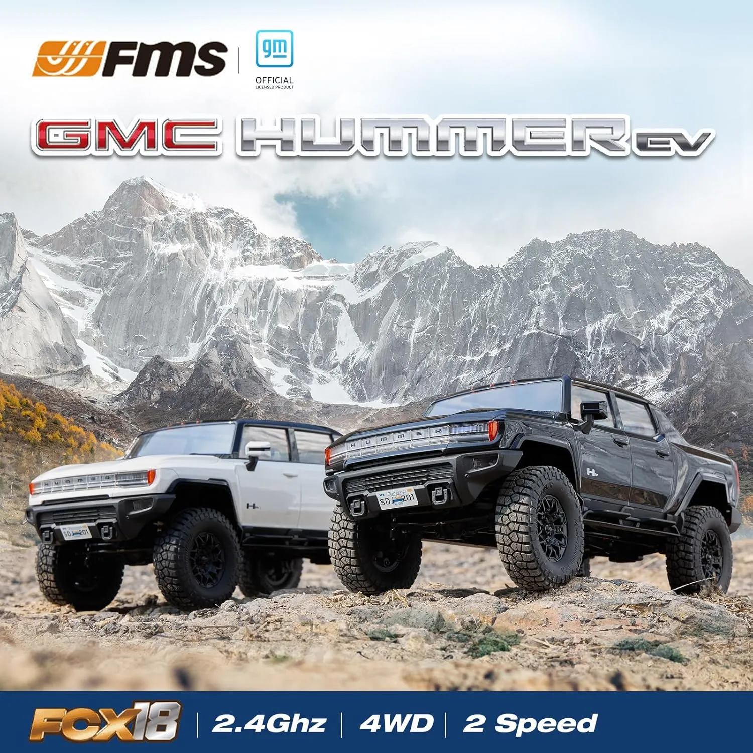 Rock Crawler 8 KMH Off-Road Pickup Remote Control Car with Light$2.4Ghz and USB Charger EAZYRC FMS FCX18 1/18 turbulent though organic GMC Hummer EV RC Truck White with Official License$ 4x4 RC 
