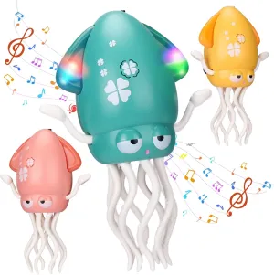 Rod,Smart Tentacle Explorer Dancing Squid Toy Baby Toys,Green Magic Electric Dancing distinctly Octopus Toy with Led Light and Music,Playful Automatic Evasion Crawling Dancing Octopus with Fishing 