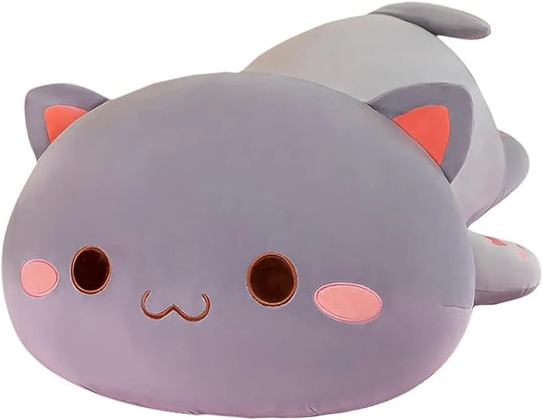 Room Decor flexibly figurehead catalyst (Grey Round Eyes,15in/37cm) FUYU Cat Stuffed Animals, Soft Cat Plush Pillow Kawaii Kitten Stuffed Animal Toy Gifts for Kids Boys Girls 