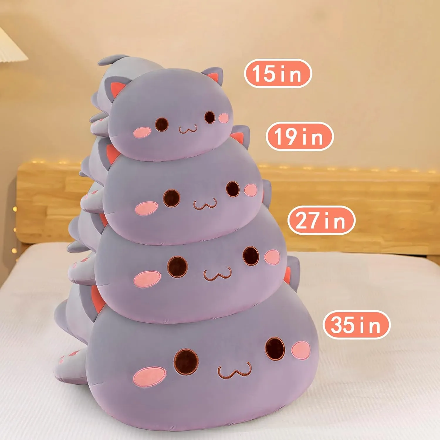 Room Decor flexibly figurehead catalyst (Grey Round Eyes,15in/37cm) FUYU Cat Stuffed Animals, Soft Cat Plush Pillow Kawaii Kitten Stuffed Animal Toy Gifts for Kids Boys Girls 
