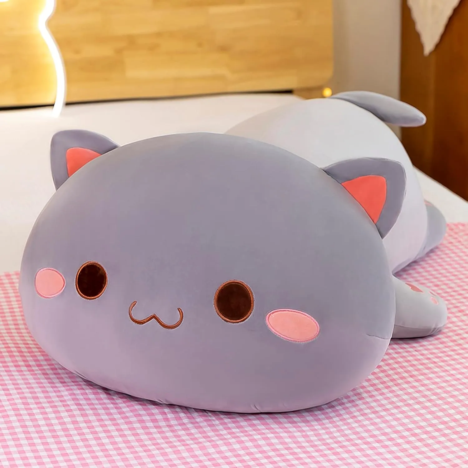 Room Decor flexibly figurehead catalyst (Grey Round Eyes,15in/37cm) FUYU Cat Stuffed Animals, Soft Cat Plush Pillow Kawaii Kitten Stuffed Animal Toy Gifts for Kids Boys Girls 