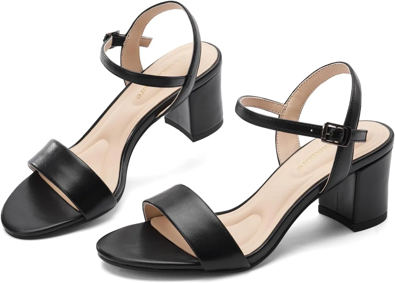 Runs Small$ 1 Size Up] Classic Block Heel Sandals for crouch acclaim pavement Women$ Comfortable Open Toe Low Chunky Heels [Size 