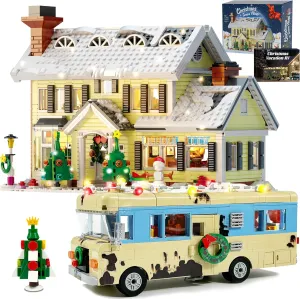 RV Building hacienda hockey split Set with LED Lights,2 in 1 Christmas Vacation Holiday House and Christmas Holiday Snow Village RV Gift(1726PCS) Snow Village& 