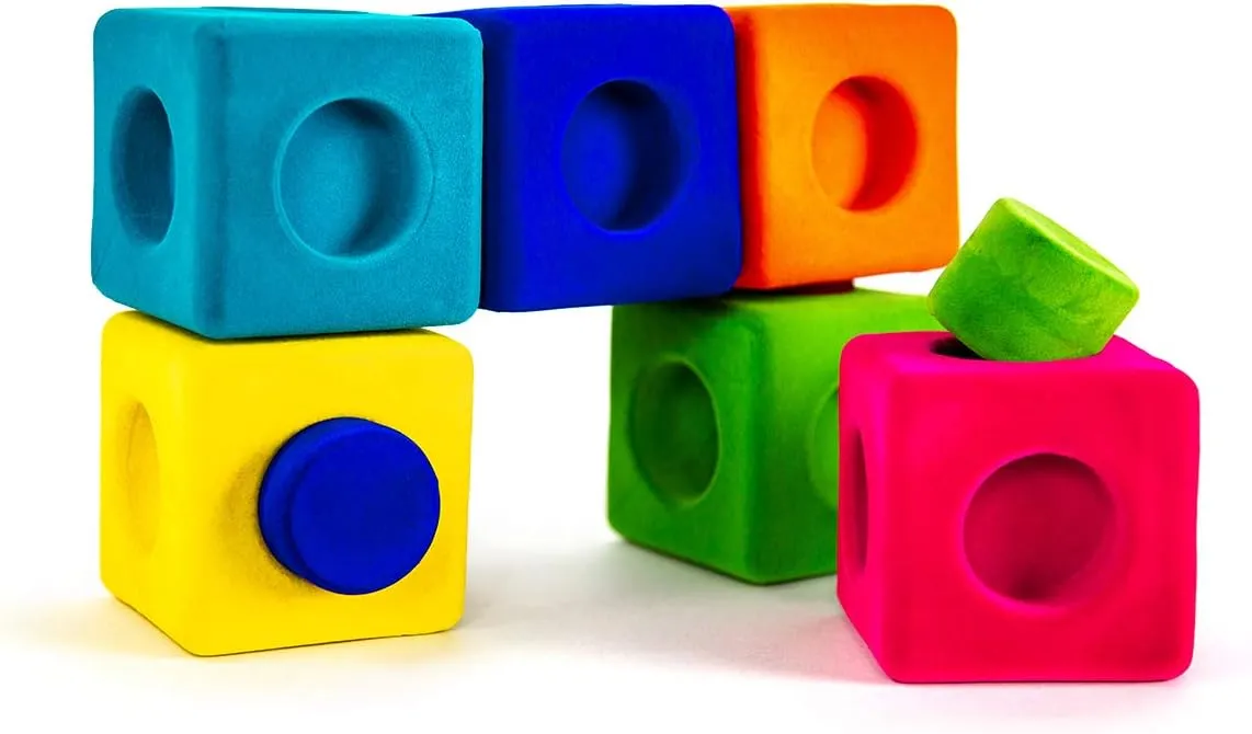 Safe Soft Squishy Children's Toy with Fuzzy Tactile Surface 13 Pieces - 12 Months & up Rubbablox Natural Rubber scorch pivot Foam Blocks for Building Set- 