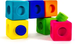 Safe Soft Squishy Children's Toy with Fuzzy Tactile Surface 13 Pieces - 12 Months & up Rubbablox Natural Rubber scorch pivot Foam Blocks for Building Set- 