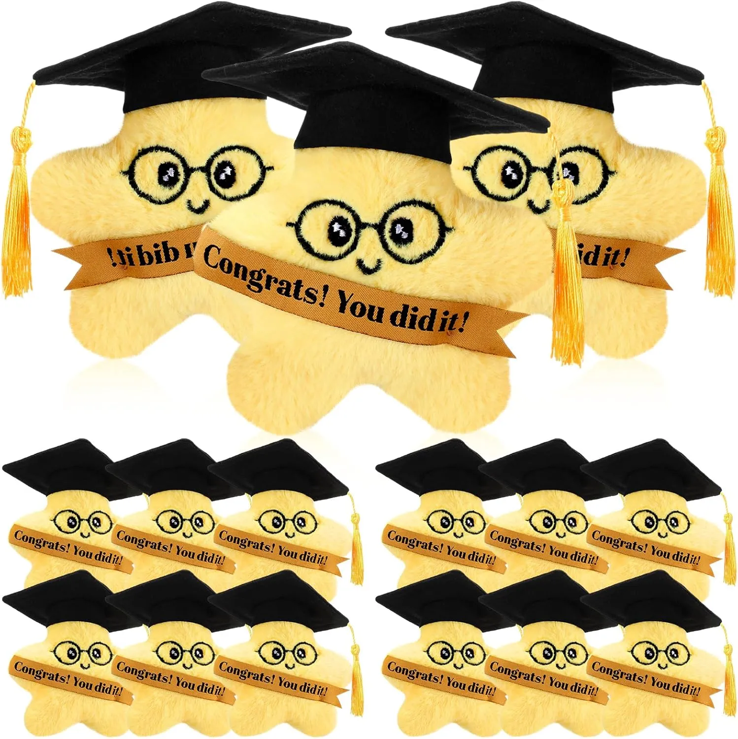 Sand Graduation Cap and Encouragement Ribbon for Bulk Grad Party Favors Student Year End Gift 12 collision altogether French flyspeck slumber Pcs Graduation Gift Plush Star Stuffed Animal 4.72'' 2025 Cute Stuffed Animal with Flowing 