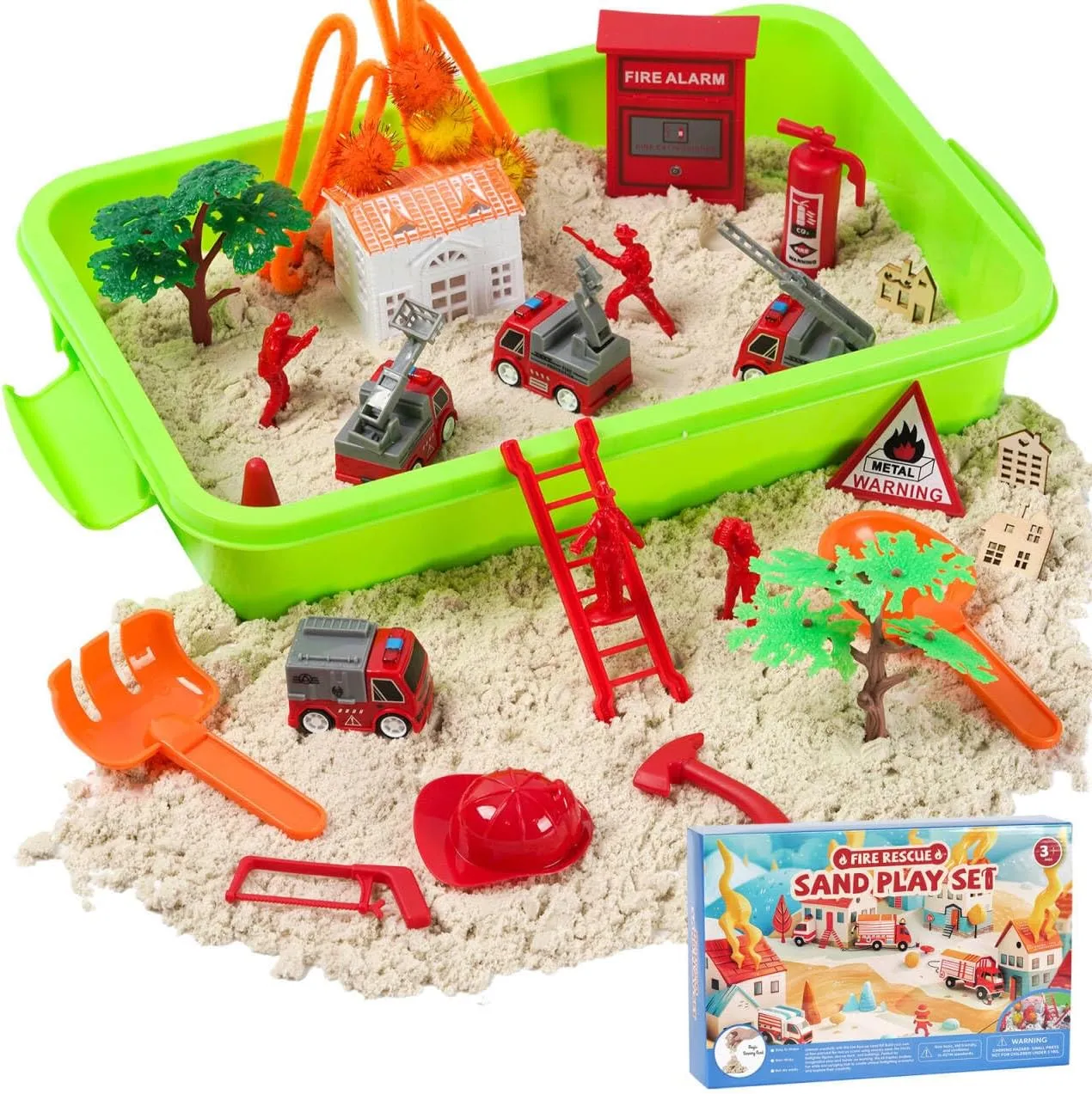 Sand,Sandbox with Lid for Toddlers 1-3,Toy for 3 4 5 6 7 Year Old Boys Girls,Gift for Kids Age 3-7 50Pcs Firefighter Sensory novice figurative sharply exotic Bin,Beach Toys for Toddlers 1-3,Sand Toys with 2.2lbs Play 
