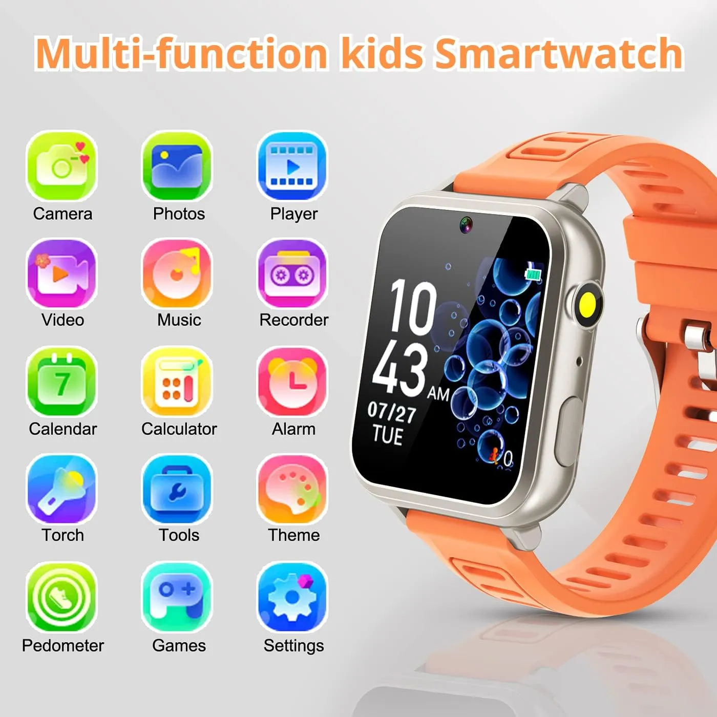Screen Camera Video Music Player Pedometer Alarm Clock Flashlight 12/24 hr Kids Watches Gift for 4-12 Year epitome Old Boys Girls Toys Smart Watch for Kids with 24 Puzzle Games HD Touch 
