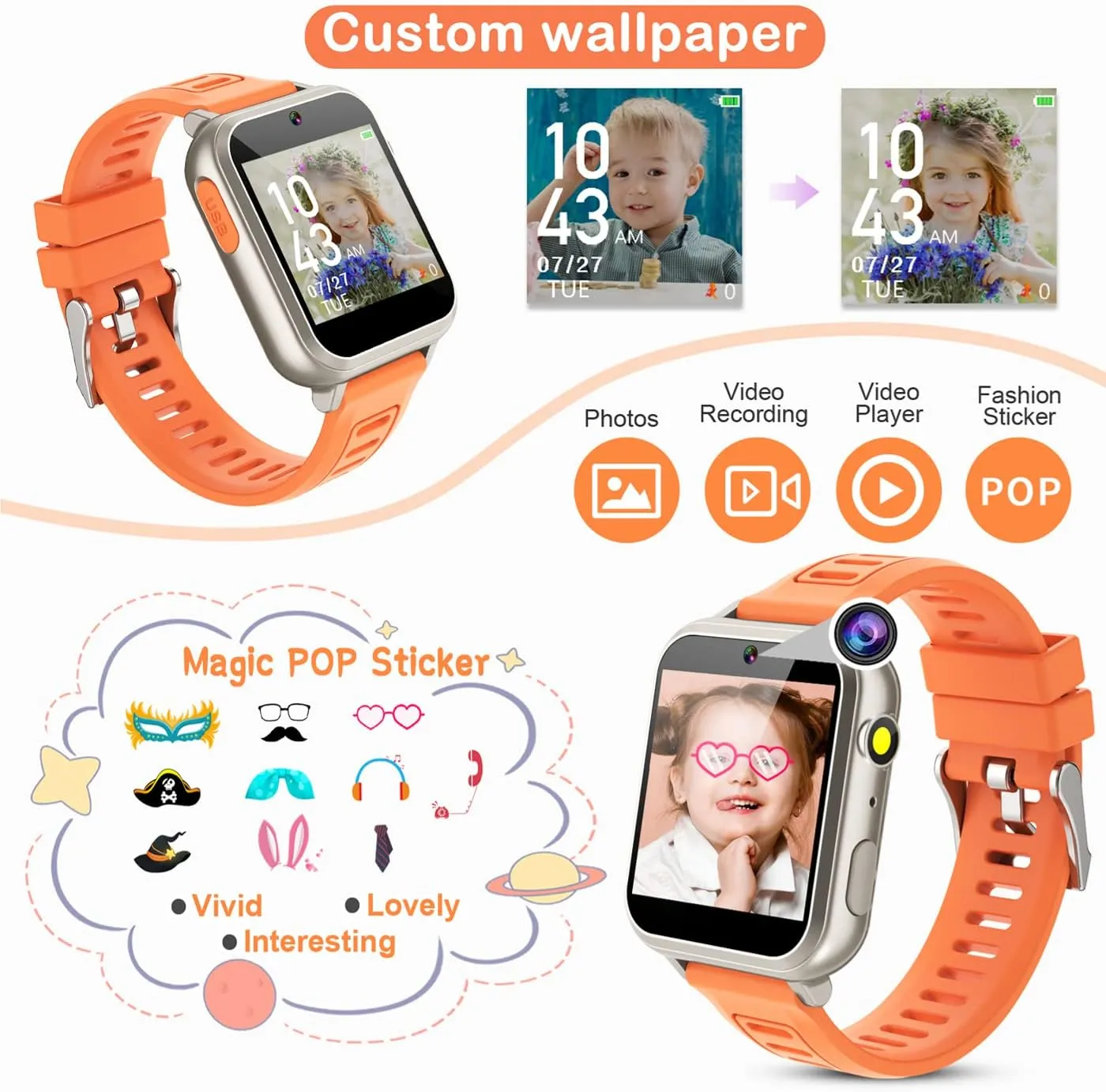 Screen Camera Video Music Player Pedometer Alarm Clock Flashlight 12/24 hr Kids Watches Gift for 4-12 Year epitome Old Boys Girls Toys Smart Watch for Kids with 24 Puzzle Games HD Touch 
