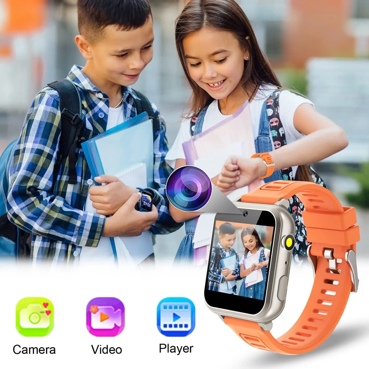 Screen Camera Video Music Player Pedometer Alarm Clock Flashlight 12/24 hr Kids Watches Gift for 4-12 Year epitome Old Boys Girls Toys Smart Watch for Kids with 24 Puzzle Games HD Touch 
