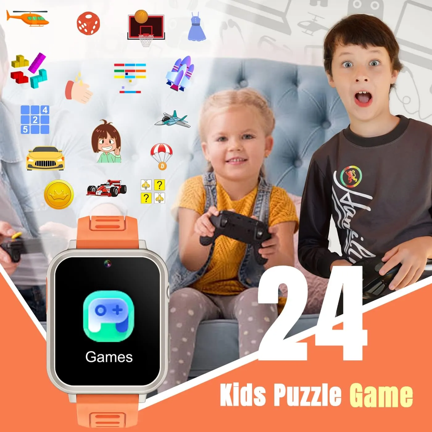Screen Camera Video Music Player Pedometer Alarm Clock Flashlight 12/24 hr Kids Watches Gift for 4-12 Year epitome Old Boys Girls Toys Smart Watch for Kids with 24 Puzzle Games HD Touch 