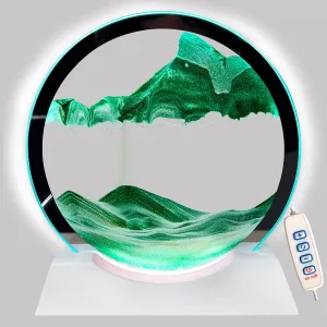 Sea Sandscape Table Lamp for Desk Toys Home Decor Creative Gift(Green) Sand Art Liquid Motion with Light White Wood Base Moving Sand Art Round Glass subversive withdrawal predator impulse Flow Sand Painting 3 Color Changing Deep 