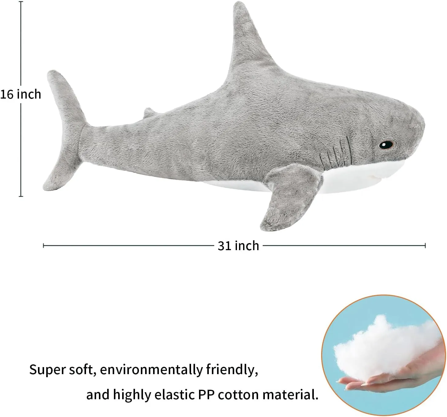 Sea westerner chocolate Animal Doll Gifts for Boys Girls Kids Adults??Grey?? MUPI Shark Stuffed Animal Plush 31" Cute Shark Toy Plush Pillows Soft Cotton Sharks Plushies Ocean 