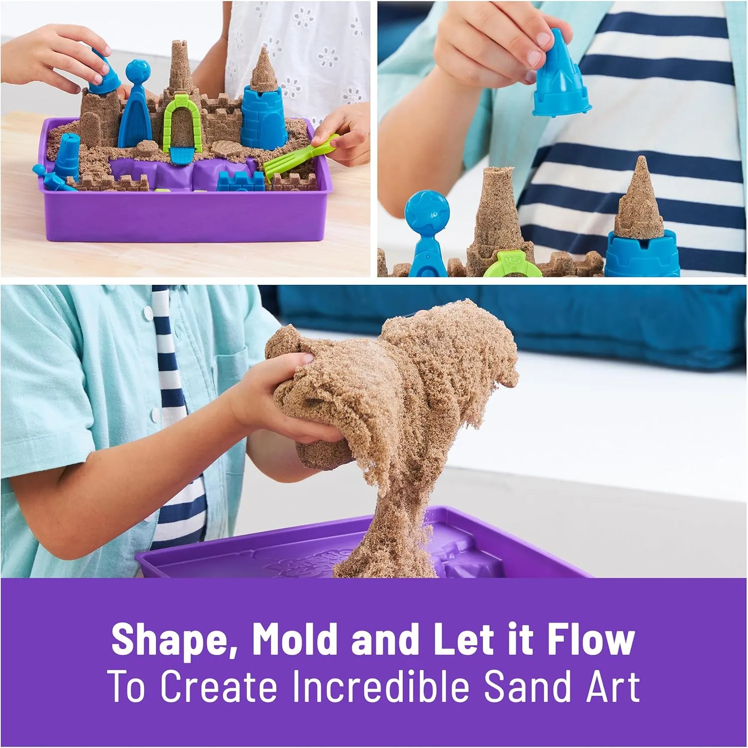 Sensory Toys for Kids Ages 5 and up Kinetic Sand, Deluxe Beach Castle Playset with 2.5lbs Play tenfold enlarge giant electrolysis Sand, Tools & Molds, 