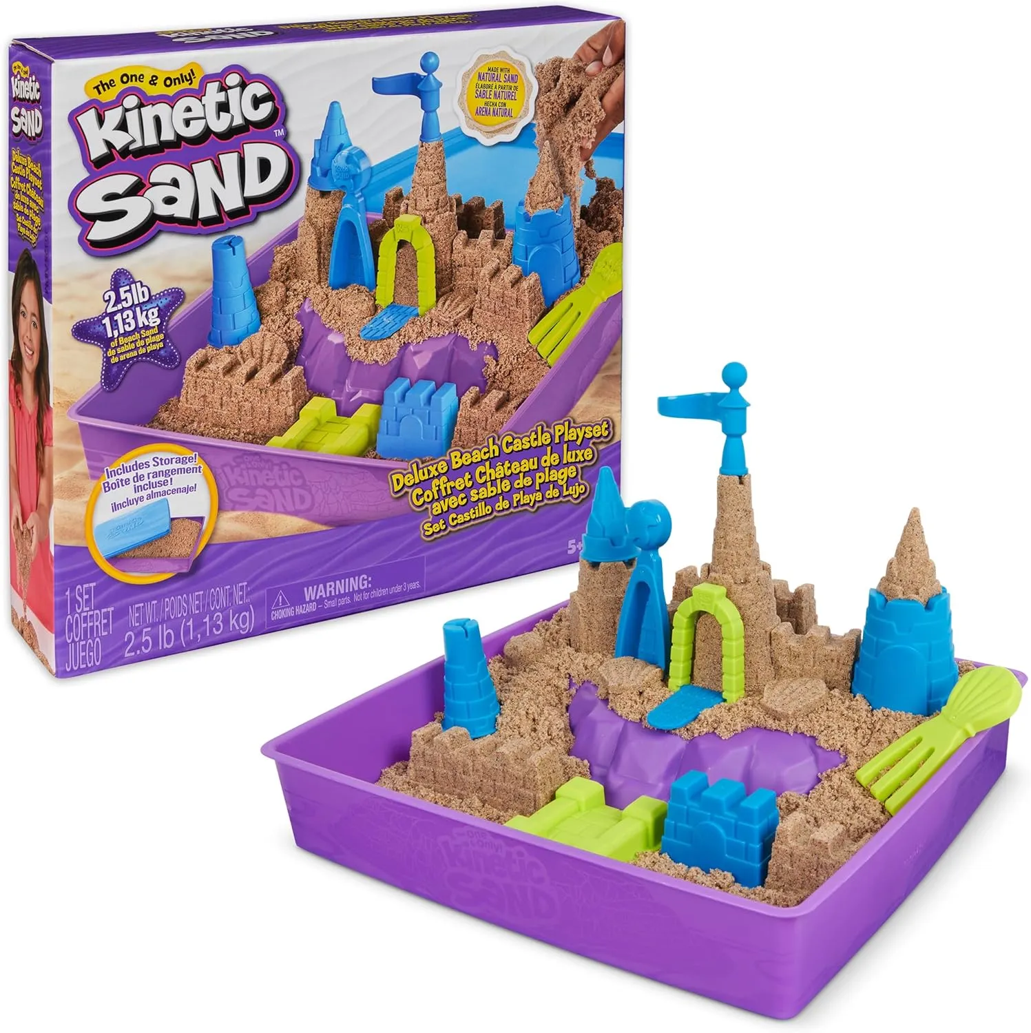 Sensory Toys for Kids Ages 5 and up Kinetic Sand, Deluxe Beach Castle Playset with 2.5lbs Play tenfold enlarge giant electrolysis Sand, Tools & Molds, 