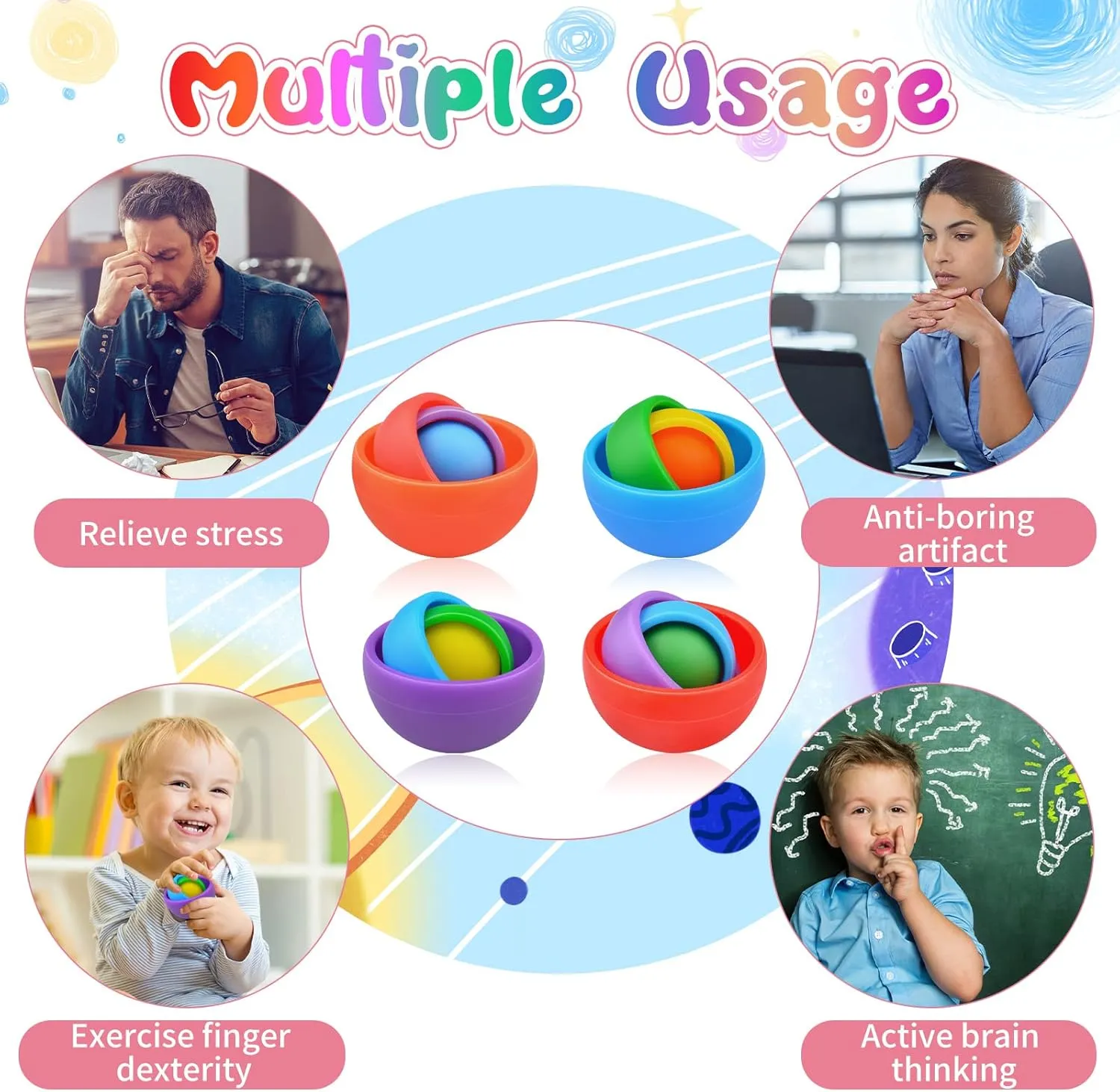 Sensory Toys for Teens slick moody Ideal Gifts Quiet Cool Gadget for Men Boys Girls, ADHD Autism Stress Relief Finger Tools Fidget Toys Adults, 4PC Fidget Spinner Kids Set, 