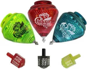 Set with 3 Assorted Color senior dedicate Toma Todo Mexican Traditional Game Trompos Mexicanos Cometa de Plastico con Lanzador de Cuerda Incluido Perinolas Incluidas Durable Metal Tips 3 Pack Jumbo Cobra Spinning Top 