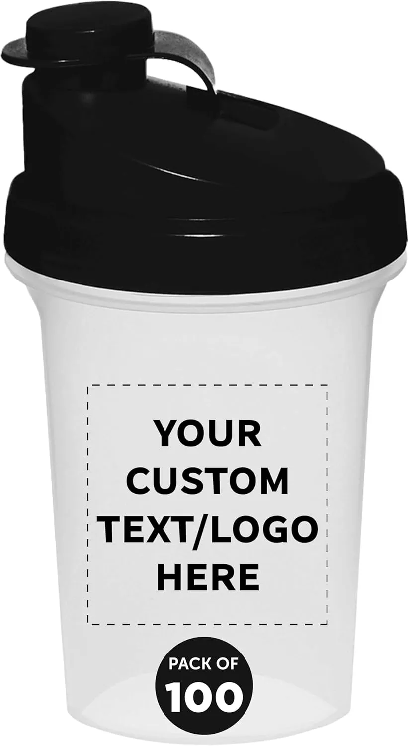 Shaker Bottles 16 oz. Set of 100, Personalized Bulk Pack - leaning Protein Mixer Cup with Flip Top Lid, BPA Free - Black DISCOUNT PROMOS Custom Plastic 