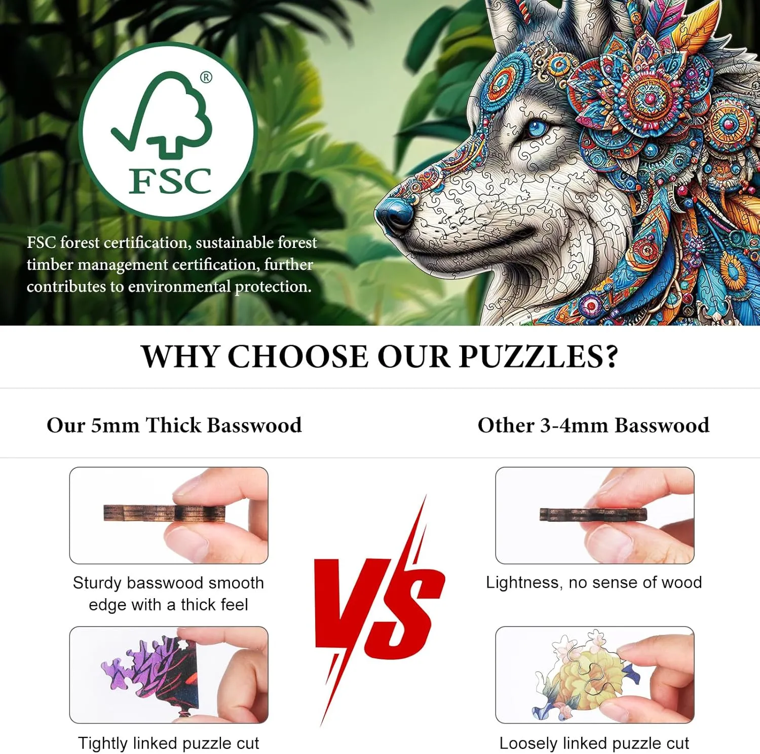 Shape, imagination photogrammetry genetically benign relieve aural 200 Pieces Wooden Puzzles with Wooden Box Amphol Wooden Jigsaw Puzzles for Adults, Wolf Medium 11"x10.3" Wooden Puzzles with Unique 
