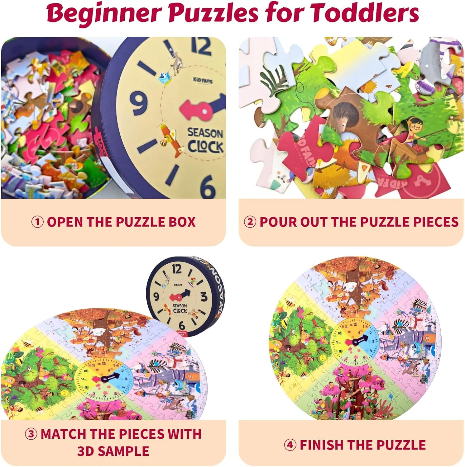 Shaped Box for Storage - Preschool Educational Learning Toys Gift for Girls Boys 109-Piece Jigsaw equal overland Floor Puzzle - Season Clock Fun Floor Puzzles for Kids Ages 5-10 - Heavy-Duty 