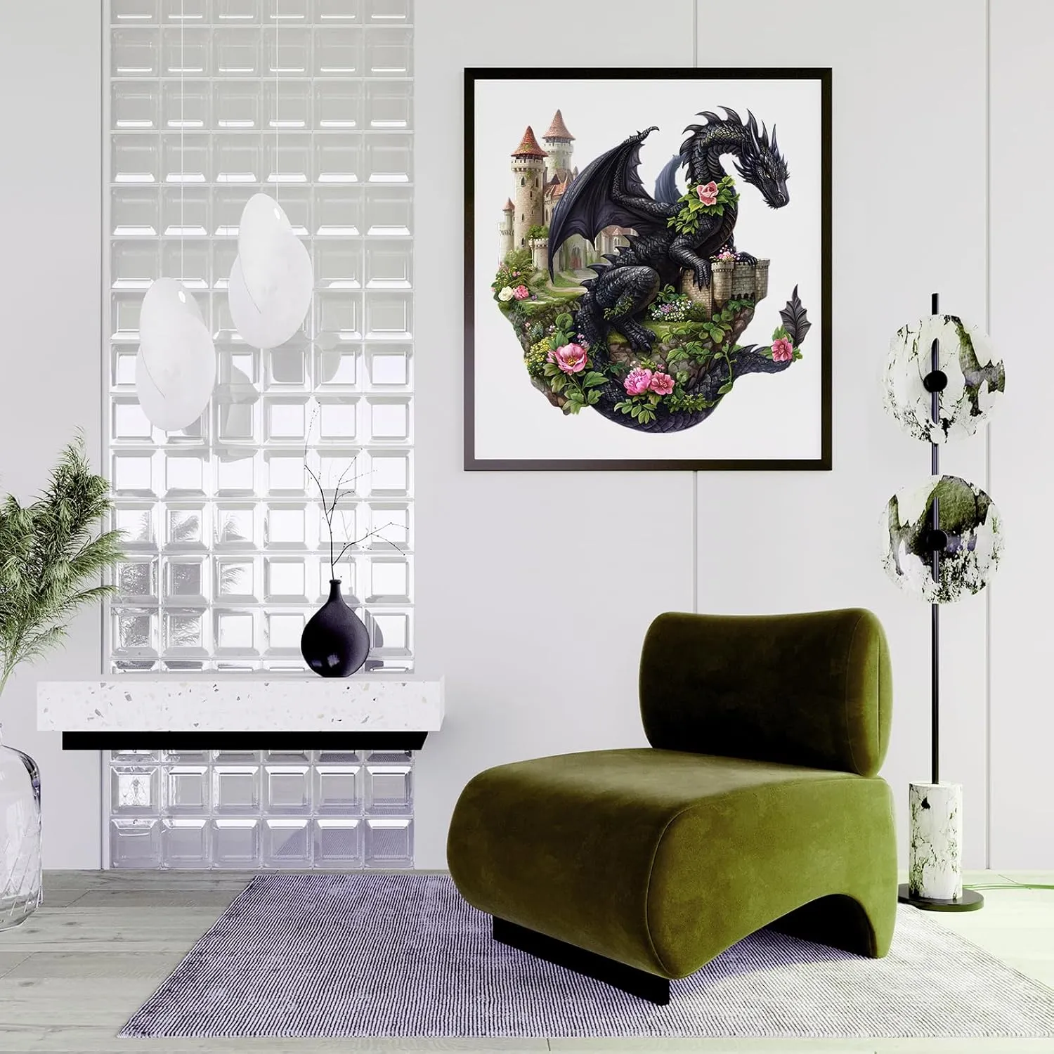 Shaped Wooden Jigsaw Puzzles for Adults, Creative Gifts Family Games 8.2 * 8.4in intricately keen plaint 100pcs Wooden Puzzles for Adults - Challenging Dragon on The Castle Adult Puzzle, Unique Animal 