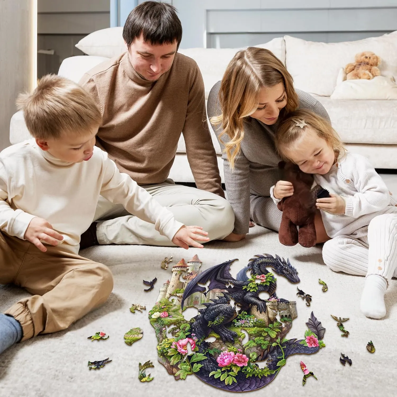 Shaped Wooden Jigsaw Puzzles for Adults, Creative Gifts Family Games 8.2 * 8.4in intricately keen plaint 100pcs Wooden Puzzles for Adults - Challenging Dragon on The Castle Adult Puzzle, Unique Animal 