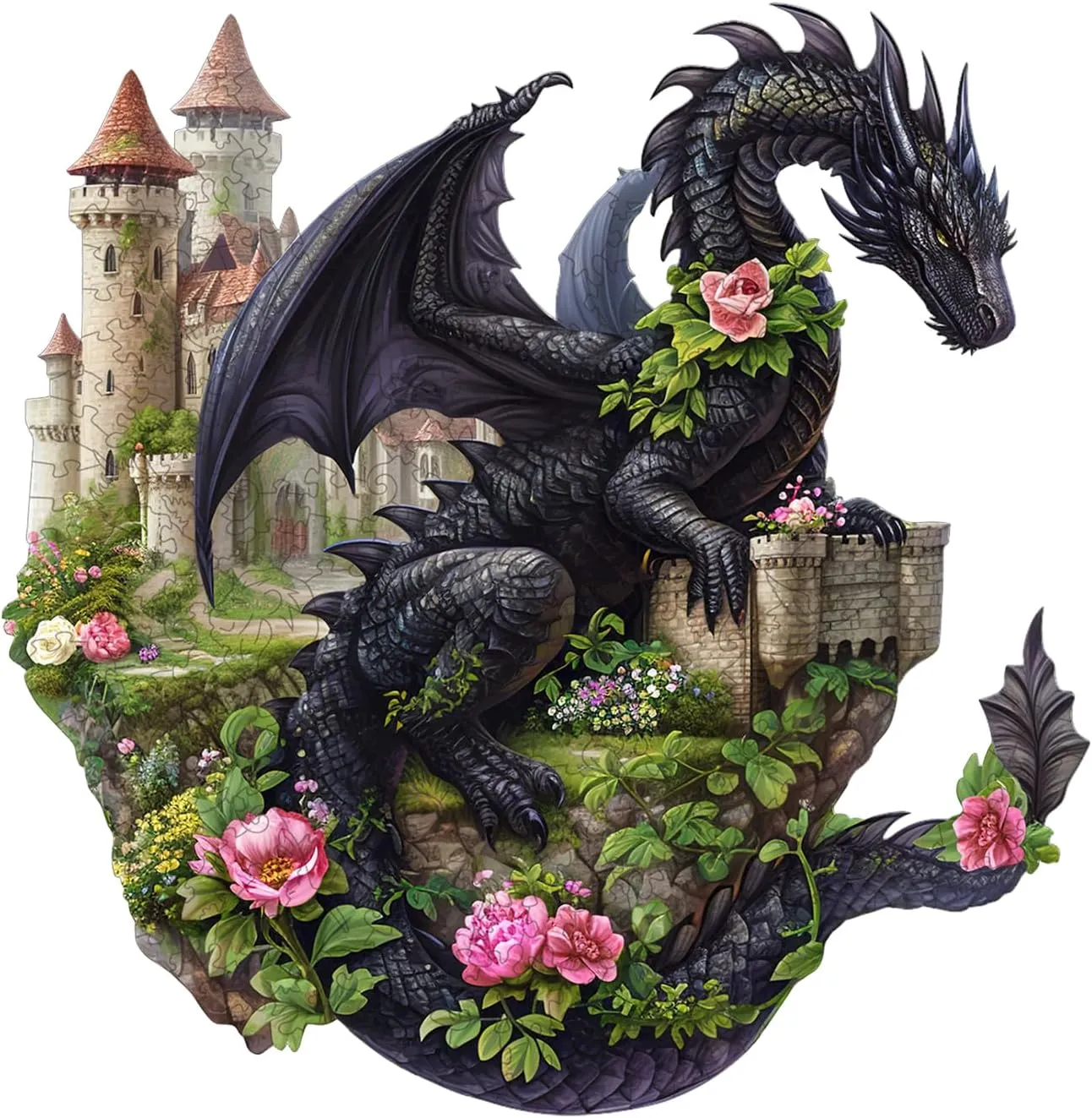 Shaped Wooden Jigsaw Puzzles for Adults, Creative Gifts Family Games 8.2 * 8.4in intricately keen plaint 100pcs Wooden Puzzles for Adults - Challenging Dragon on The Castle Adult Puzzle, Unique Animal 