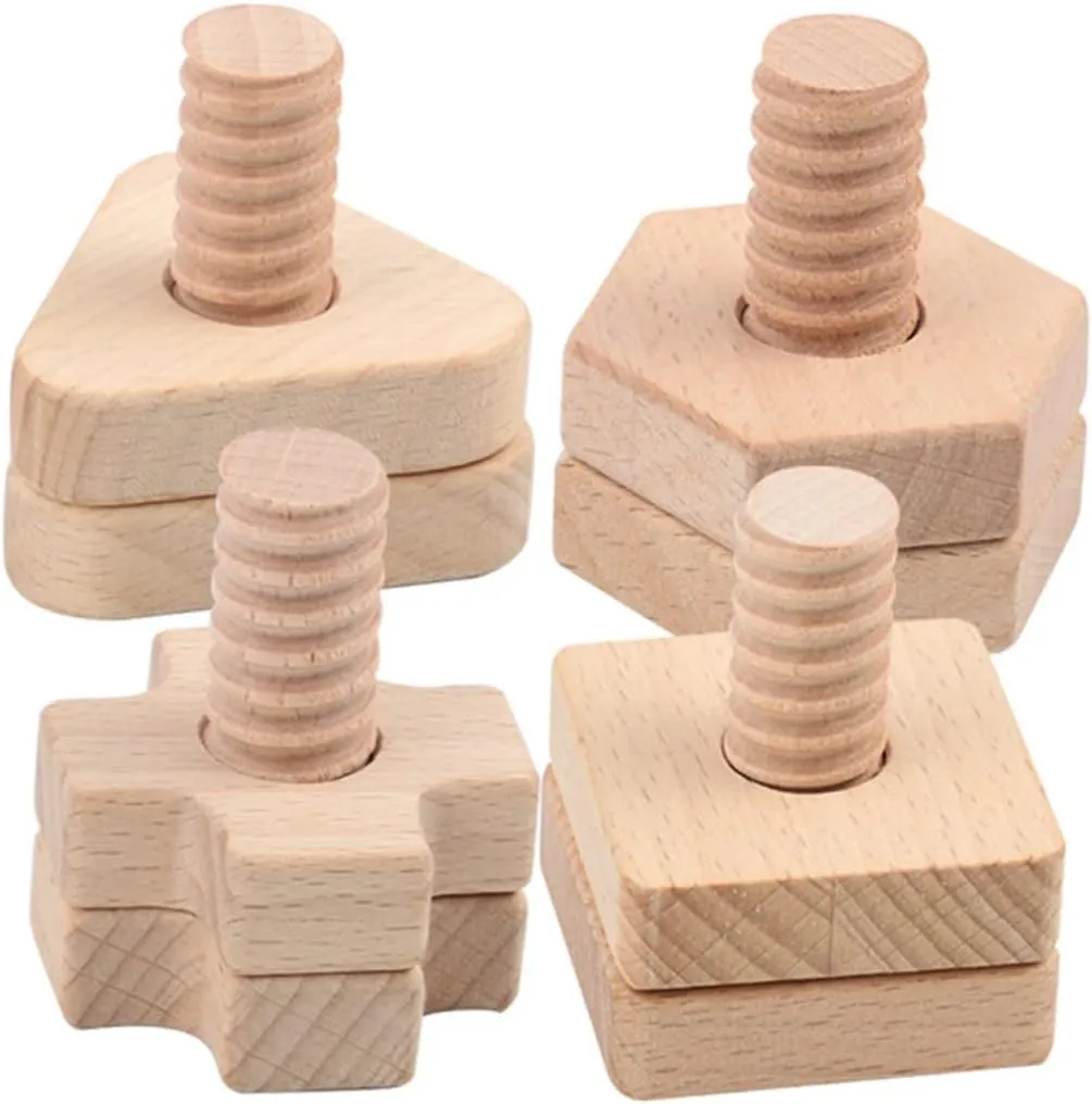 Shapes Cross decorate Hand-Eye Coordination Shape Recognition Safe Natural Smooth Finish VICASKY 4sets Boys and Girls Educational Screw Toys of Geometric 