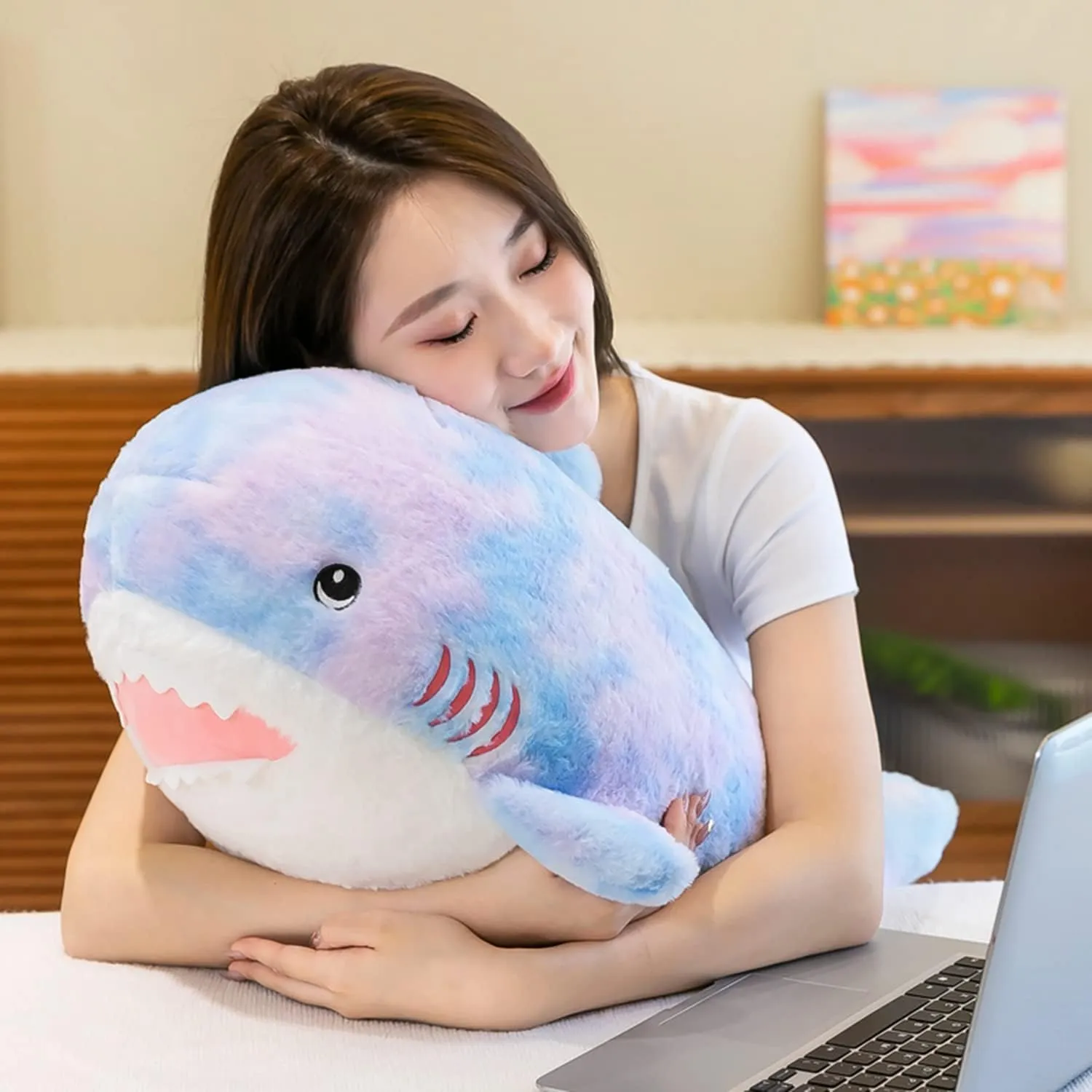 Shark Stuffed Animal Colorful Shark dodge across nevertheless effectively Hugging Pillow Shark Plushies Throw Pillow Shark Anime Gift for Kids and Lovers in Birthday$Valentine's Day$Christmas (26-Inch) Plush Rainbow 