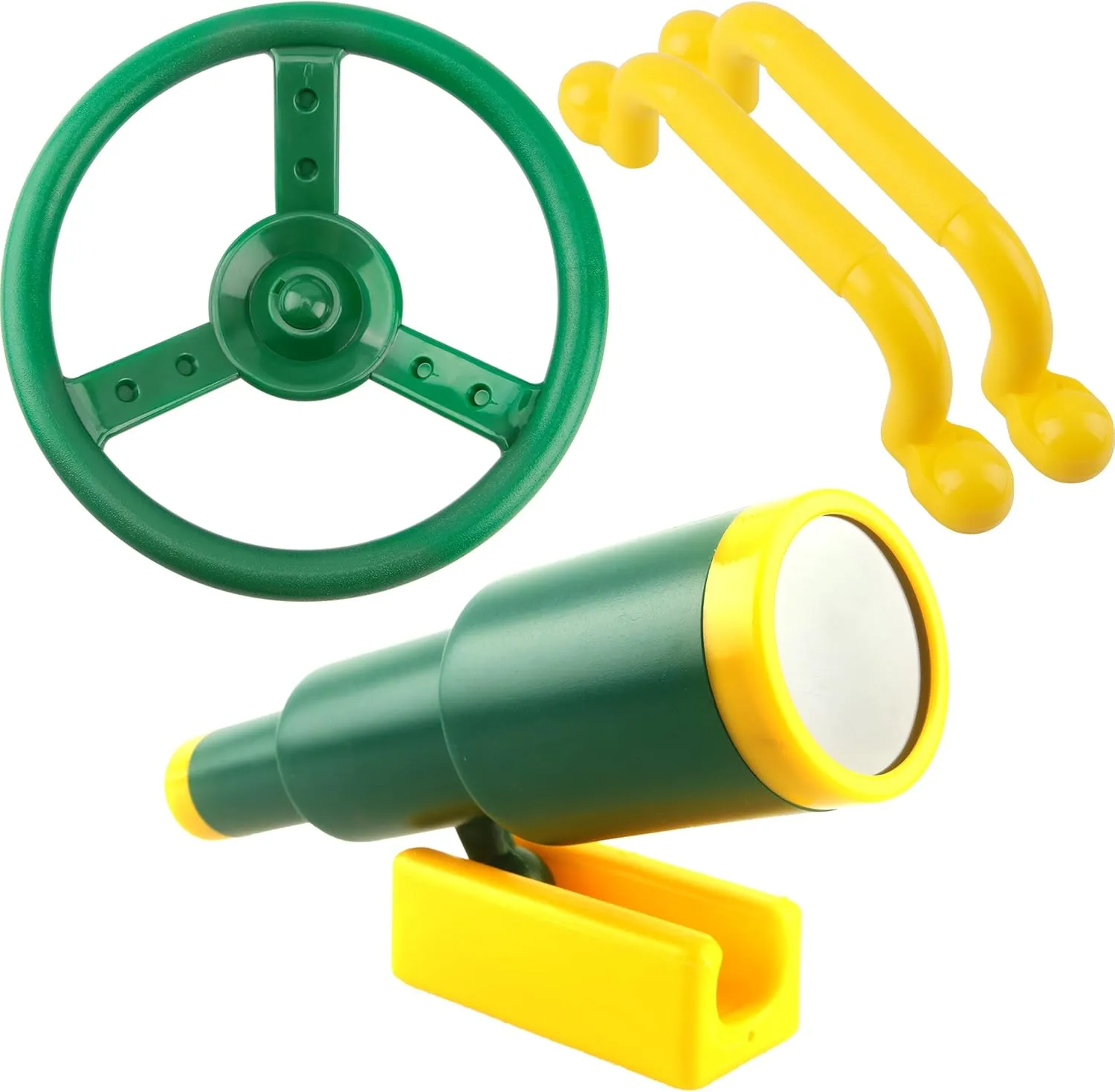 Ship sequence configuration Steering Wheel Safety Handles Telescope for Kids Outdoor Playground Treehouse Jungle Gym Accessories (4 Pcs- Green,Yellow Set) Playground Accessories Swingset Plastic Pirate 