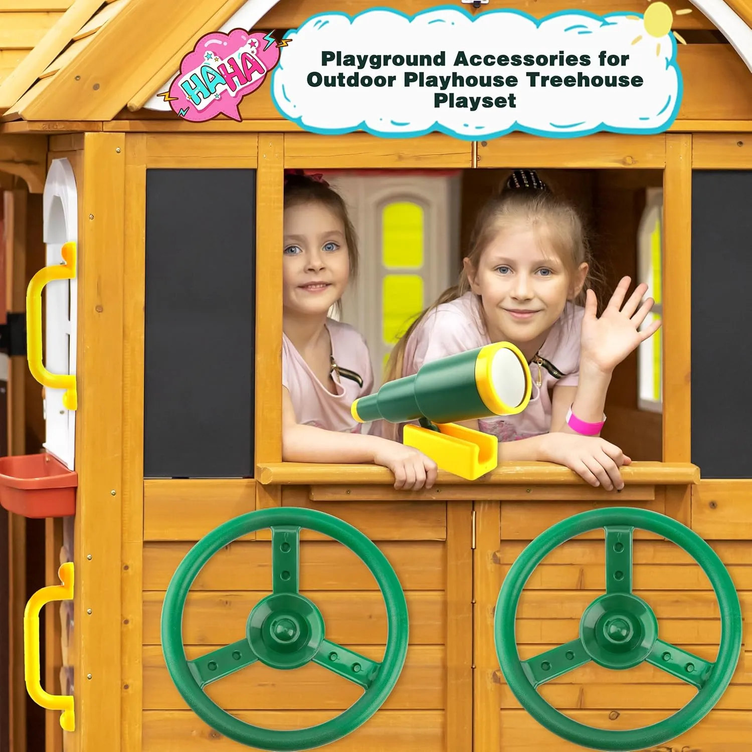 Ship sequence configuration Steering Wheel Safety Handles Telescope for Kids Outdoor Playground Treehouse Jungle Gym Accessories (4 Pcs- Green,Yellow Set) Playground Accessories Swingset Plastic Pirate 