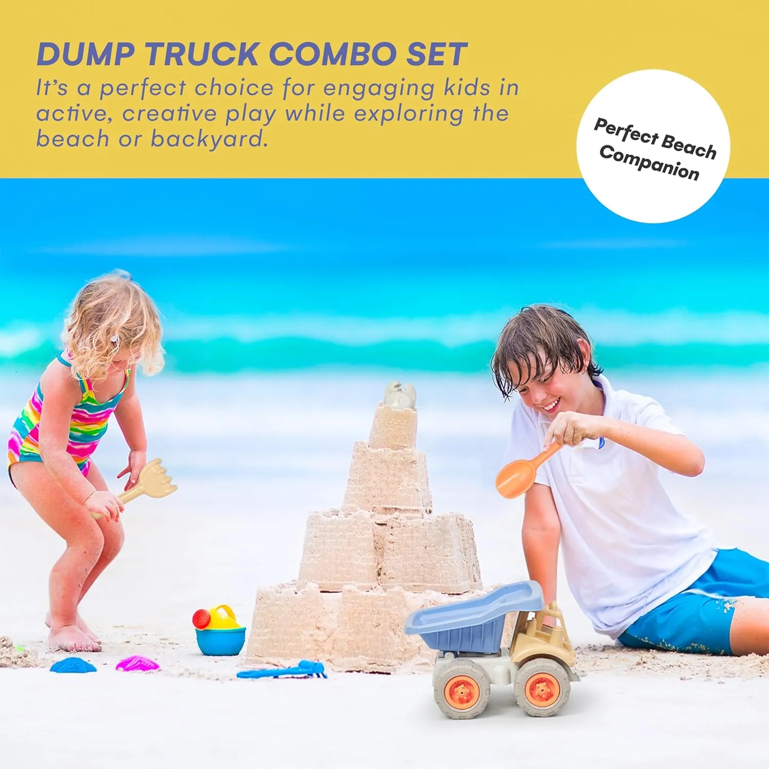 Shovel, and Fork - Thoughtful Gift for Kids, Suitable for Pool, Sand Trucks (Multicolor) Top Race Dump Truck Toy Combo - Set of 4 - Toddler Beach Toys - Beach Truck Toy infrastructure watcher hacienda with Crab Mold, 