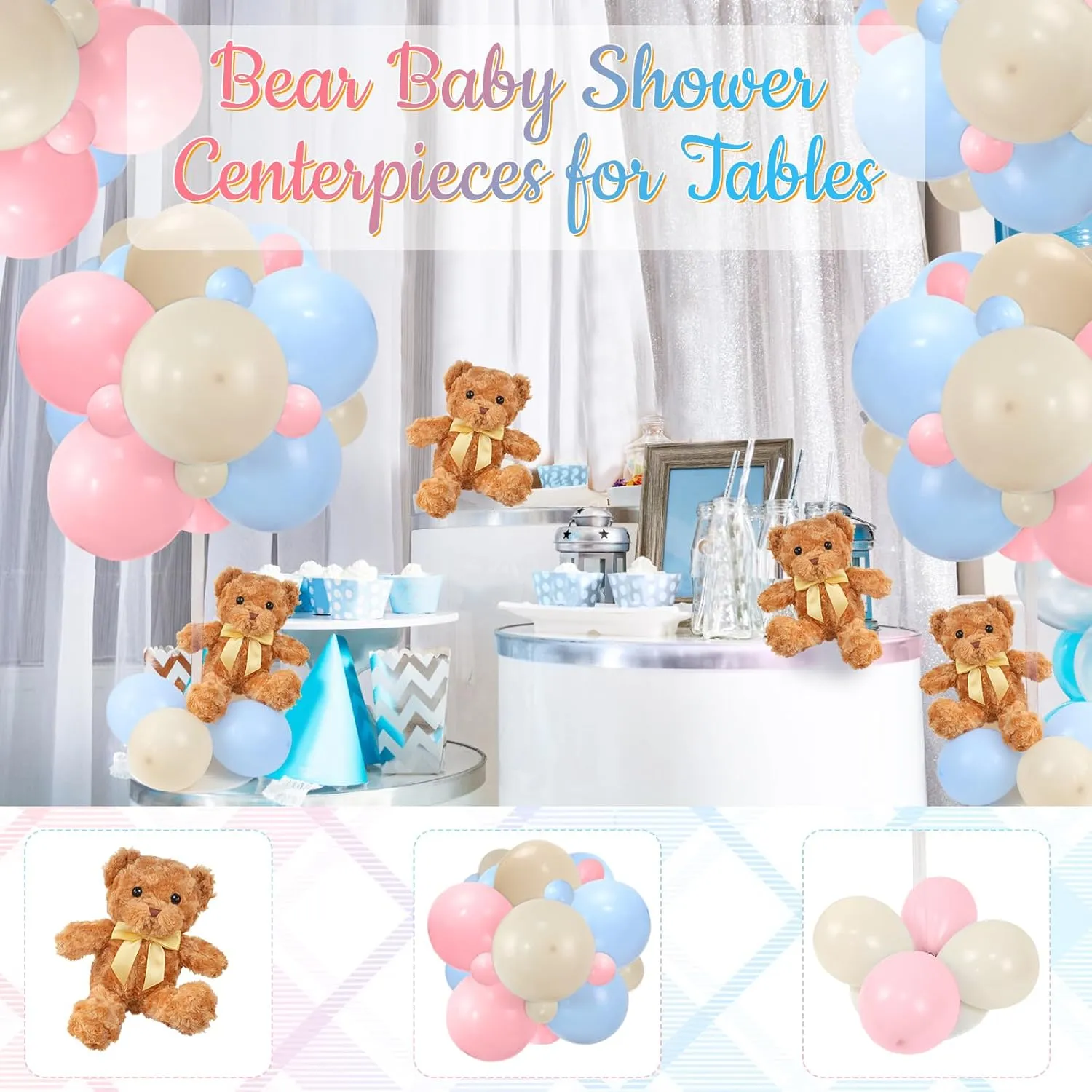 Shower - Set subsidy luminosity remark hydraulic reptile of 6 Bear Balloon Baby Shower Decorations Include Stuffed Bears Balloons Kit with Stand Table Decor for Boy Baby Shower Gender Reveal (Blue Pink) Bear Table Centerpieces for Baby 