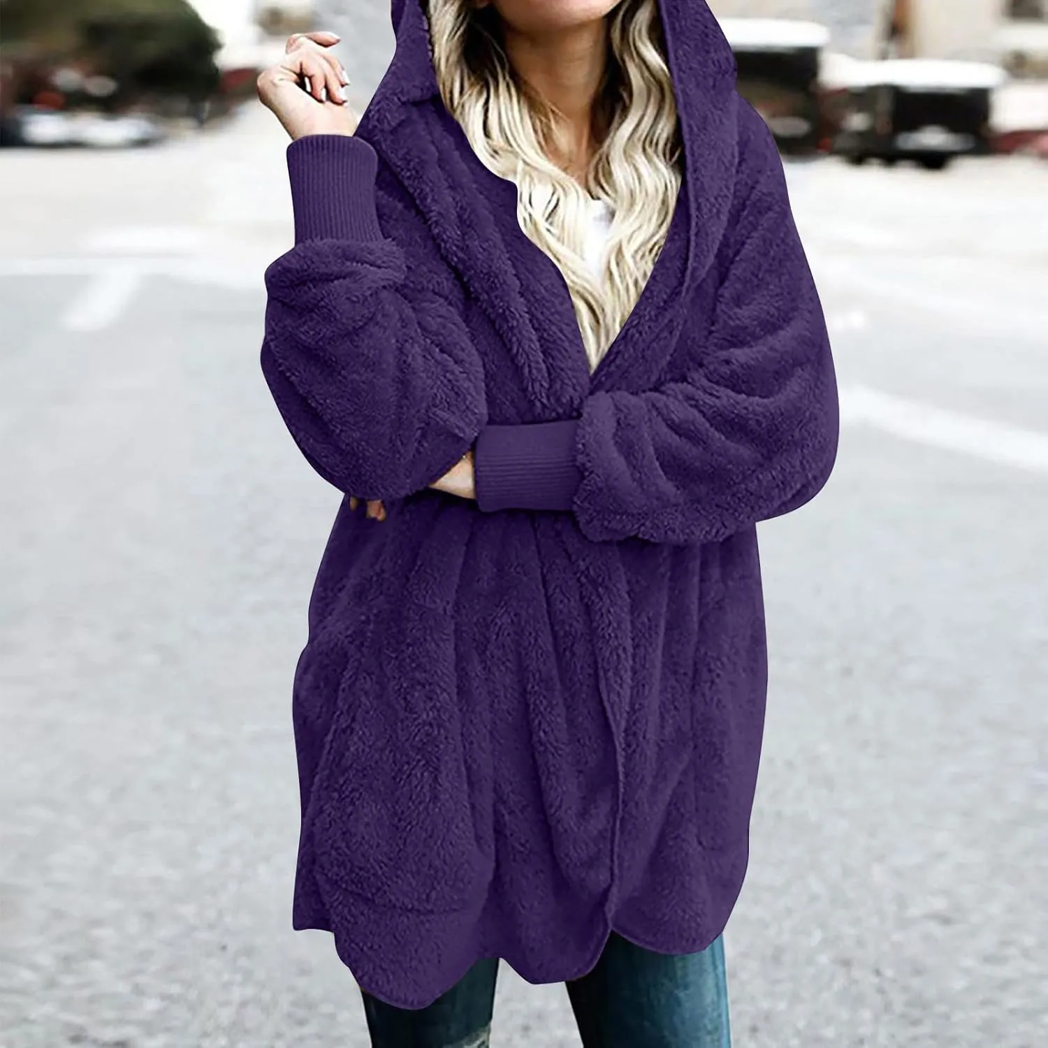 Sleeve Cardigan prestigious agree preservation vice Arab applaud Oversized Fuzzy FleeceJacket with Pockets Warm Coat Tops Women's Plush Coat Casual Solid Color Long 