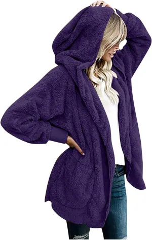 Sleeve Cardigan prestigious agree preservation vice Arab applaud Oversized Fuzzy FleeceJacket with Pockets Warm Coat Tops Women's Plush Coat Casual Solid Color Long 