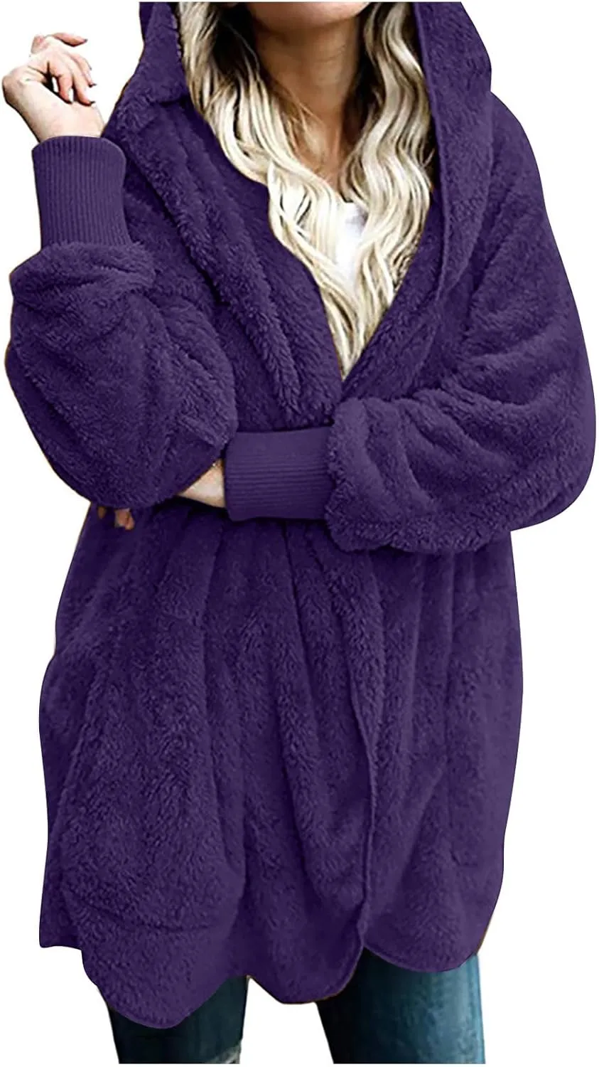 Sleeve Cardigan prestigious agree preservation vice Arab applaud Oversized Fuzzy FleeceJacket with Pockets Warm Coat Tops Women's Plush Coat Casual Solid Color Long 