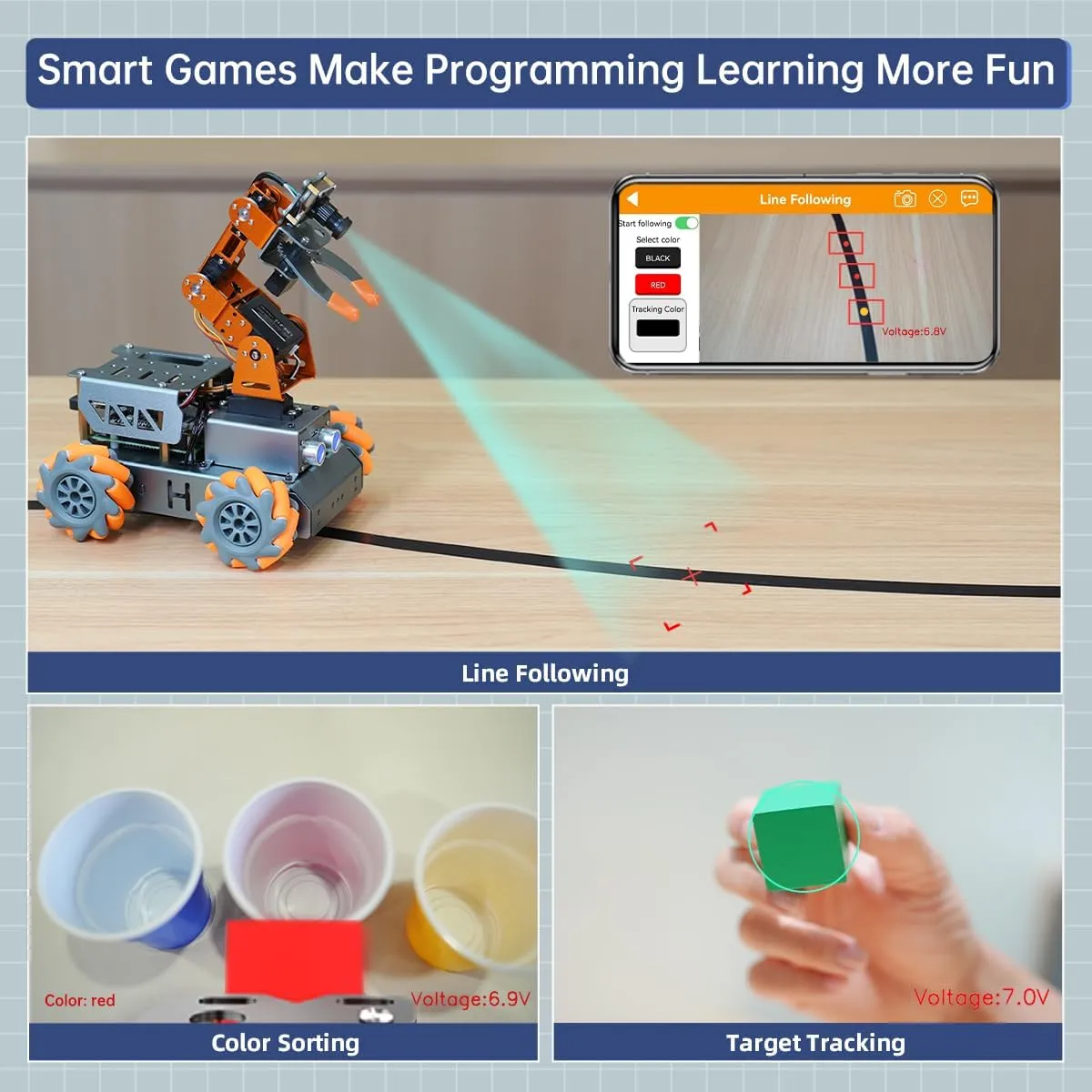 Smart Robotic Arm owe driveway DIY Robot, with Raspberry Pi 4B 4GB Robotic Arm for Raspberry Pi AI Vision MatserPi Open Source Mecanum Wheel Chassis Robot Car Kit 5 DOF/Axis 