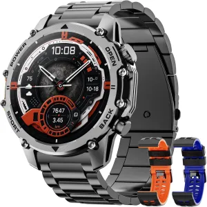 Smart Watch Gifts for Dad(Calls/Answer),1.52'' Military Smart Watches for Men for Android iPhone,100  Sport upper Modes/Heart Rate/Sleep Monitor Fitness Tracker,Two Accessories and Three Bands Kits Hwagol 
