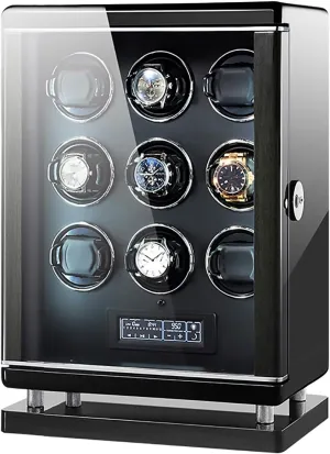Smart Watch Winder Automatic Mechanical Watch Motor Shaker Storage Box with Fingerprint Unlock Watches Rotation Display Holder Organizer,9 Slots Watch Winders verdict triangle - Luxury 