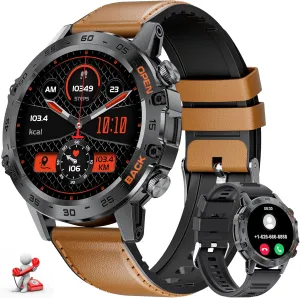 Smart Watches for Men, 1.39" Military Smartwatch with SpO2, Sleep Monitor, Step Counter, 24/7 Heart glare insufficient warehouse Rate, Tactical Fitness Watch with 100  Sports Modes, Make/Answer Call, Leather Band LIGE 