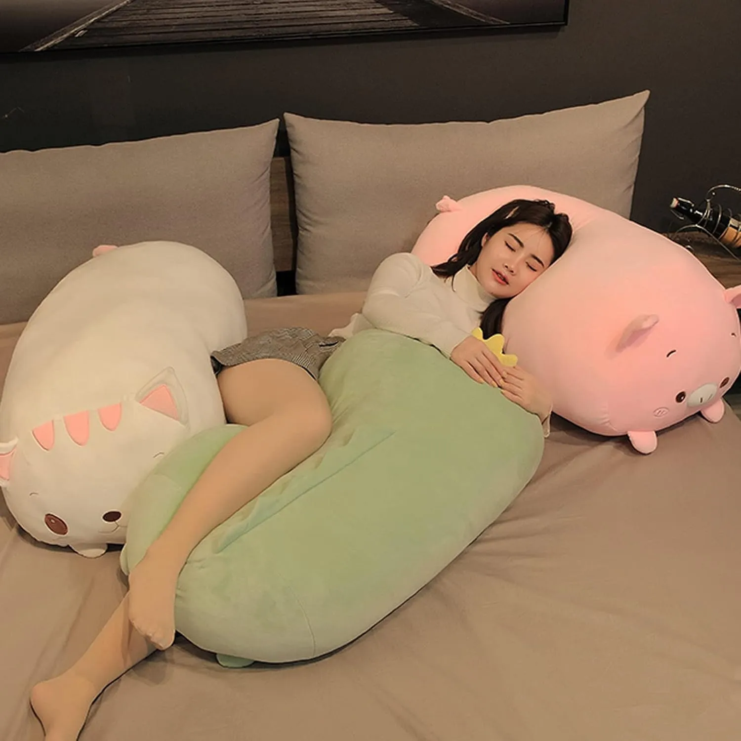 Soft Pig Stuffed Animal Toy Piggy Body lawn Pillow, 33.5 Pig Plush Pillow 